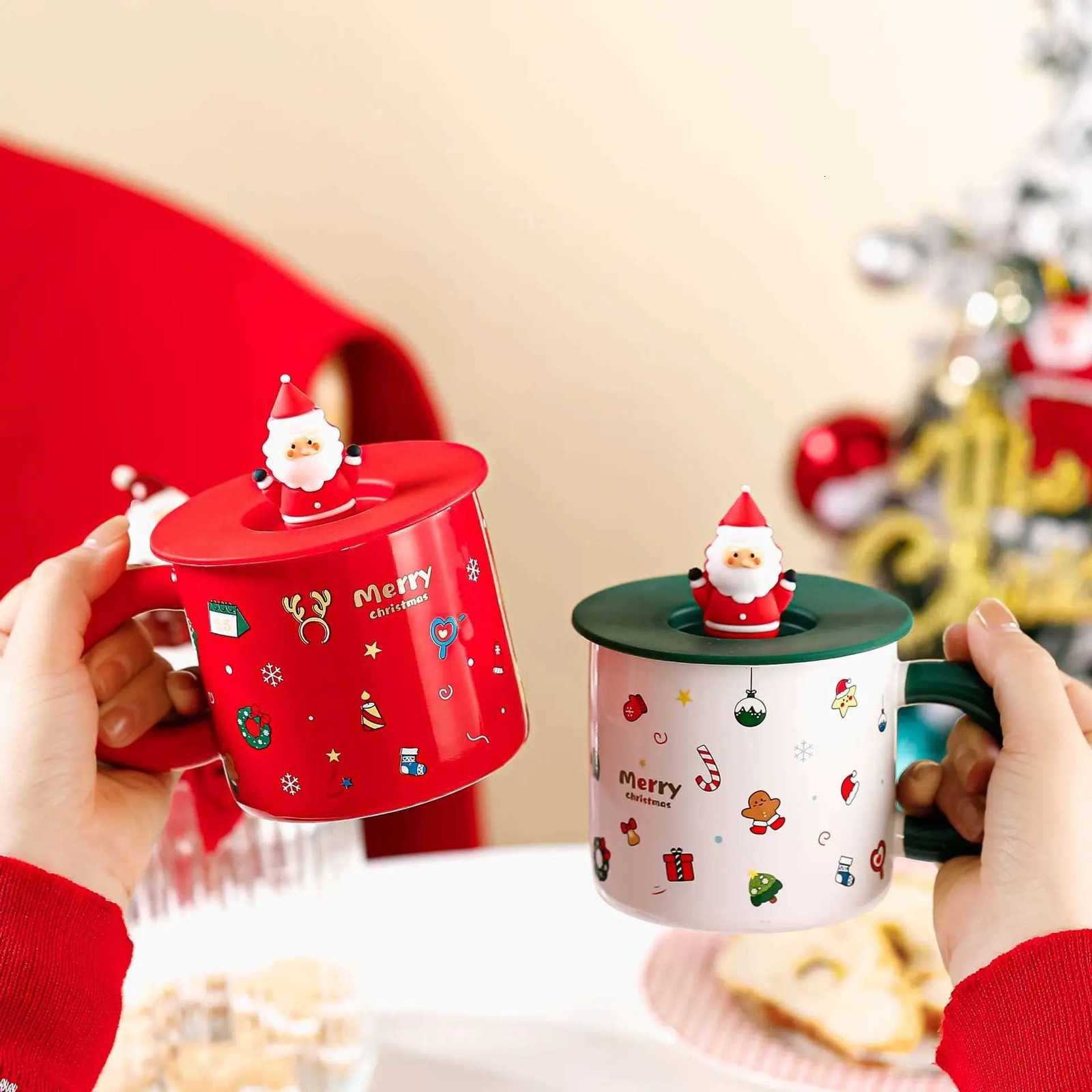 Christmas Ceramic g with Lid and Santa Design Cute Cartoon Coffee Cup Festive Holiday Gift for Friends and Family H251215