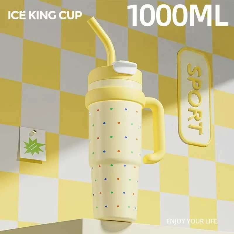 1000ML Large Capacity Stainless Steel Thermos Cup with StrawHandle Vacuum Tumbler Thermo Water Bottle Travel Mug Keep ColdHot H251215