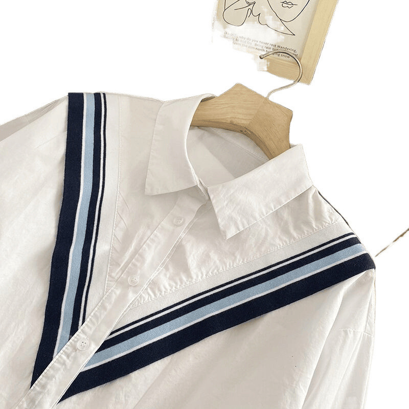 Womens Shirt A high-end and elegant Commuting Office womens shirt with patchwork stripes loose and casual womens fashionable shirt 240820 ww