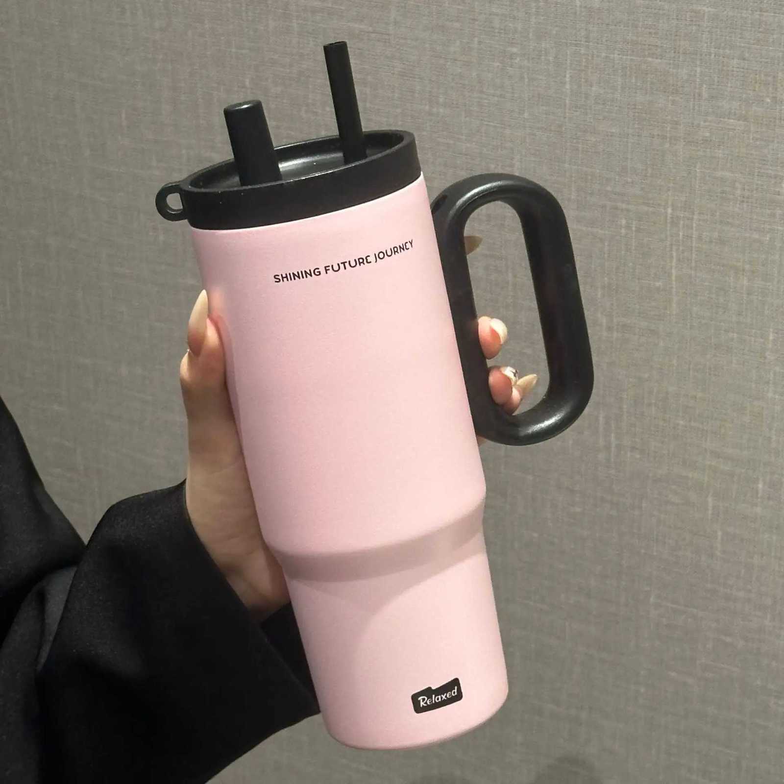 720ML Stainless Steel Thermos Cup with Straw Handle Ice Coffee Drink Vacuum Insulated Cup Car Travel Outdoor Water Bottle H251215