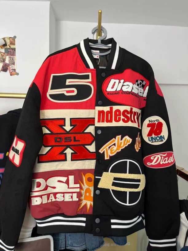 Women's American baseball style jacket for early spring 2026, loose motorcycle style coat.L251215