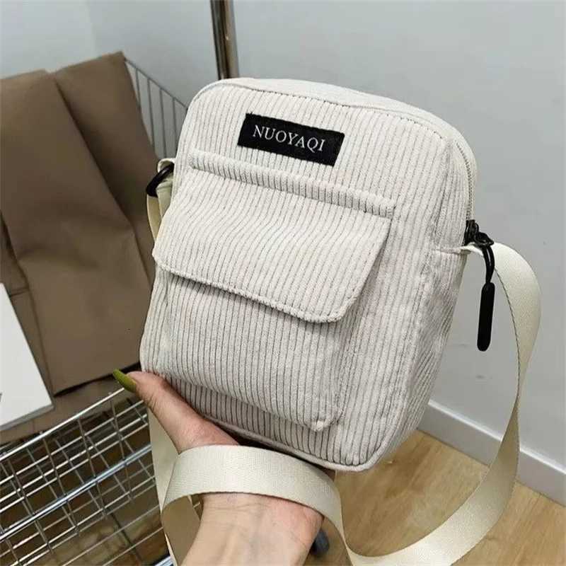 Women Corduroy Shoulder Bags Striped Cloth Fabric Handbags Casual Zip Tote Canvas Crossbody Bag Cute Shopping Bag for LadiesT251215