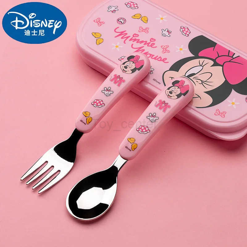 Disney Mickey Mouse Mickey Minnie Childrens Fork Spoon Cutlery Set Feeding Aid Cartoon Spoon Portable Stainless Steel Cutlery H251215