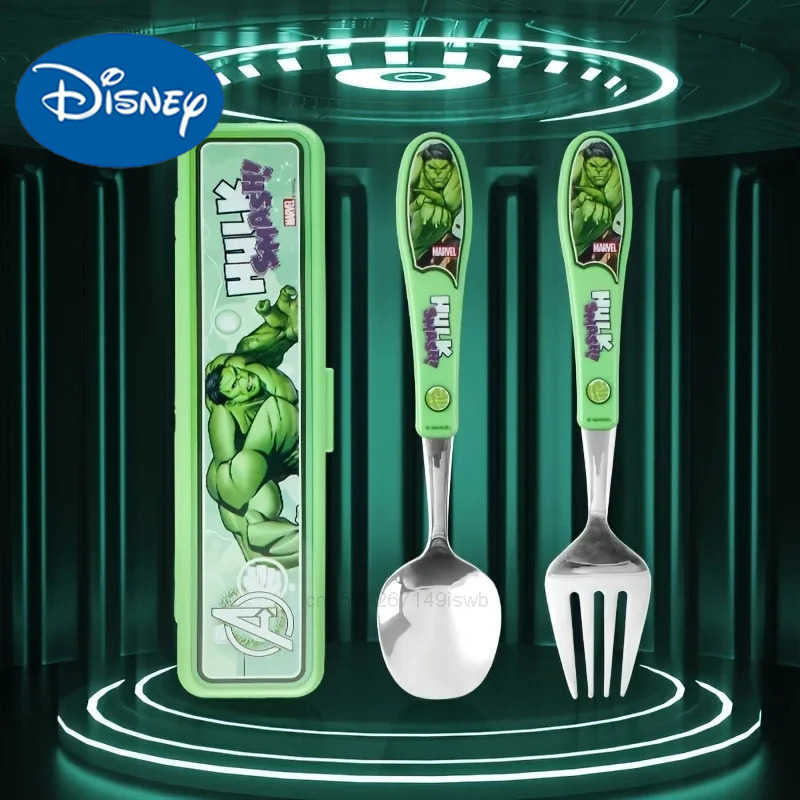 Disney Childrens Cutlery Set Hulk Spoon Fork Kids Stainless Steel Creative Cartoon Cutlery Portable Anime Figures Cutlery Set H251215