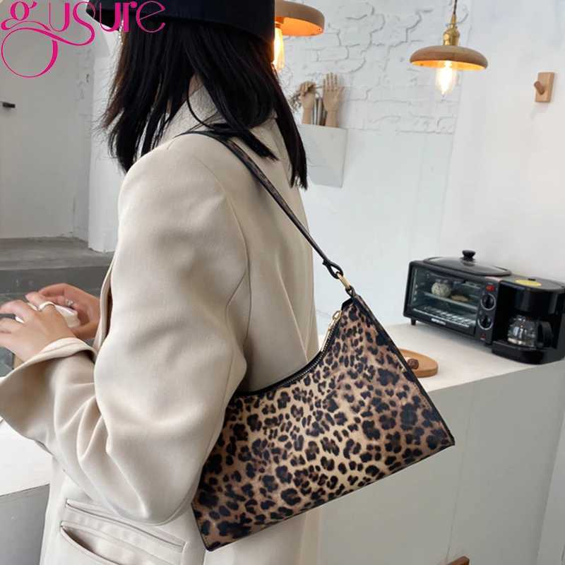 Gusure Fashion Leopard Pattern Shoulder Women Bag Hand Bag Personality Wild Pu Leather Designer Purses and HandbagsT251215