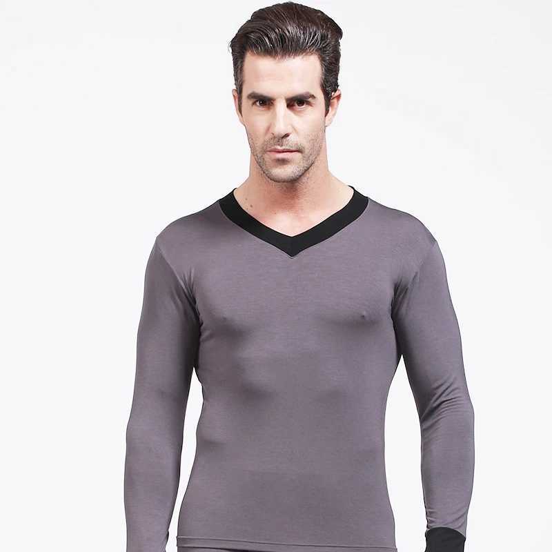 Mens Slim-Fit V-Neck Thin Autumn Shirt Single Piece Base Layer Youth Warm Long-Sleeve Top G251215