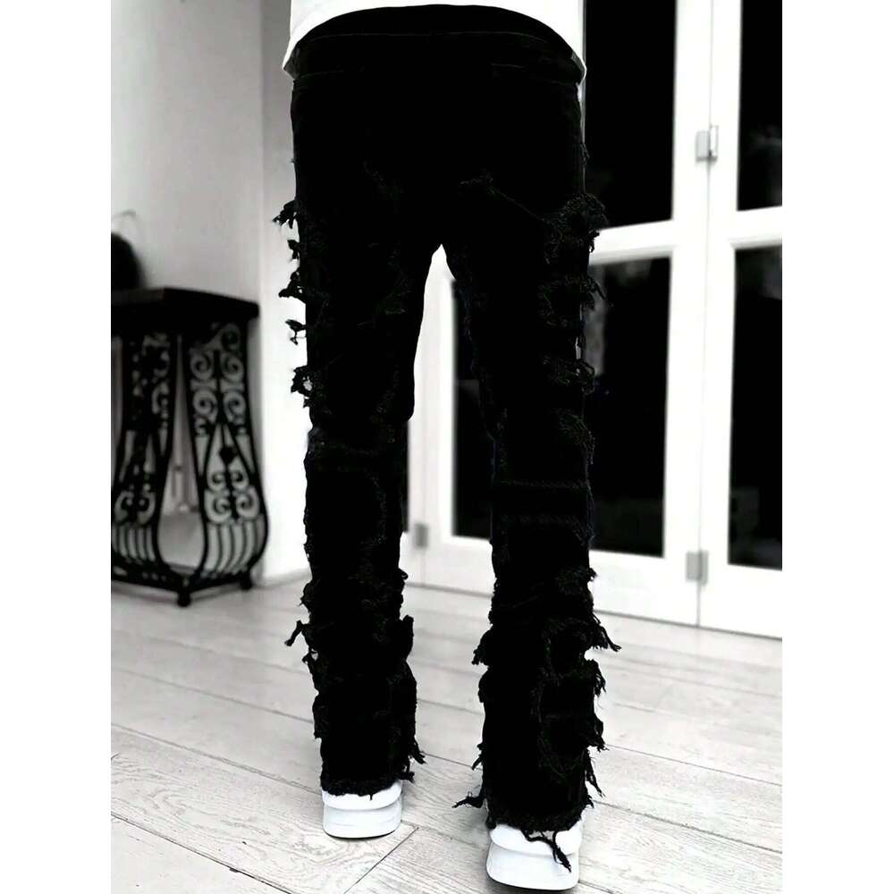 Y2k hip-hop fringed jeans, men's casual street style stretch jeans C251215