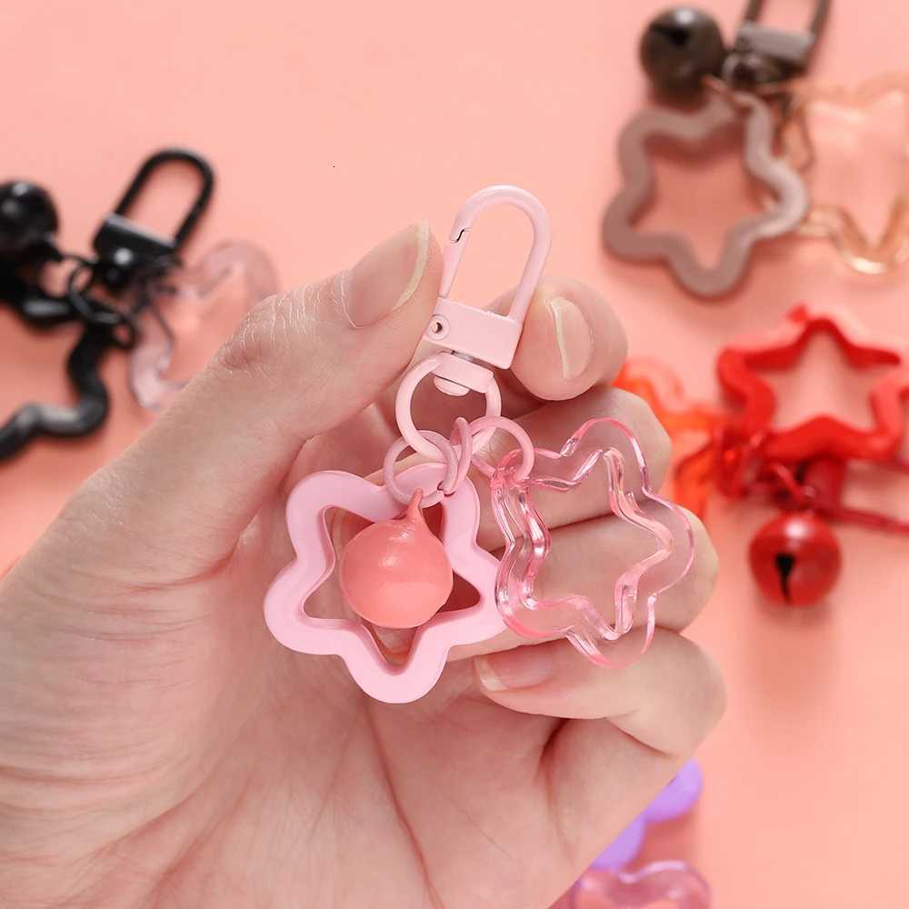 1pcs Hollow Star Charm Pendant with Small Bell Colorful Acrylic Beads Keychain Accessories Bag Lanyard Keyring Jewelry Making M251215