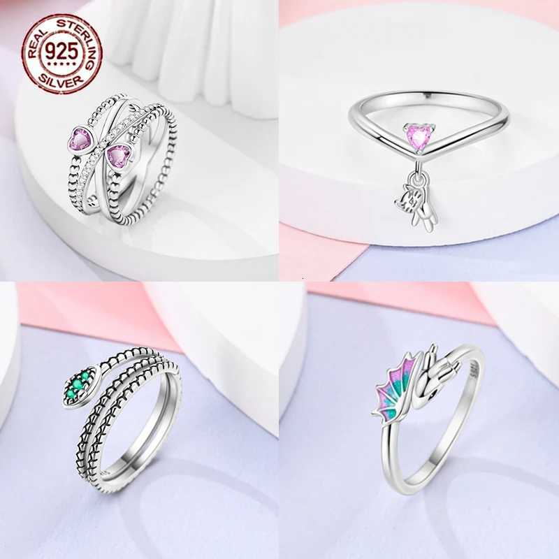 Luminous Firefly 925 Sterling Silver Ring Sparkling Rainbow Color Heart bone Flower Original Rings For Women Wedding Jewelry M251215