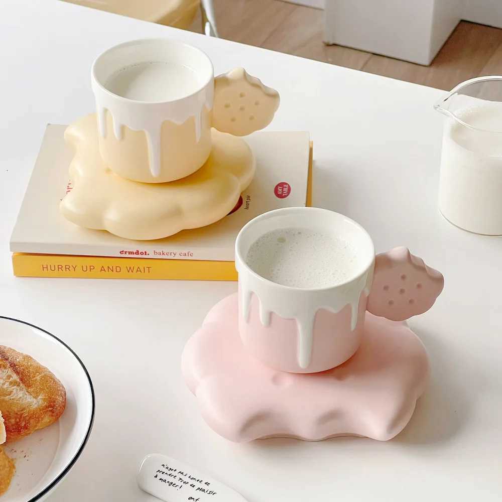 240ml Creative Biscuit g Dish Irregar Shape Ceramic Cup High Beauty Lovely Breakfast Milk Cup Fem Household Coffee Cup H251215
