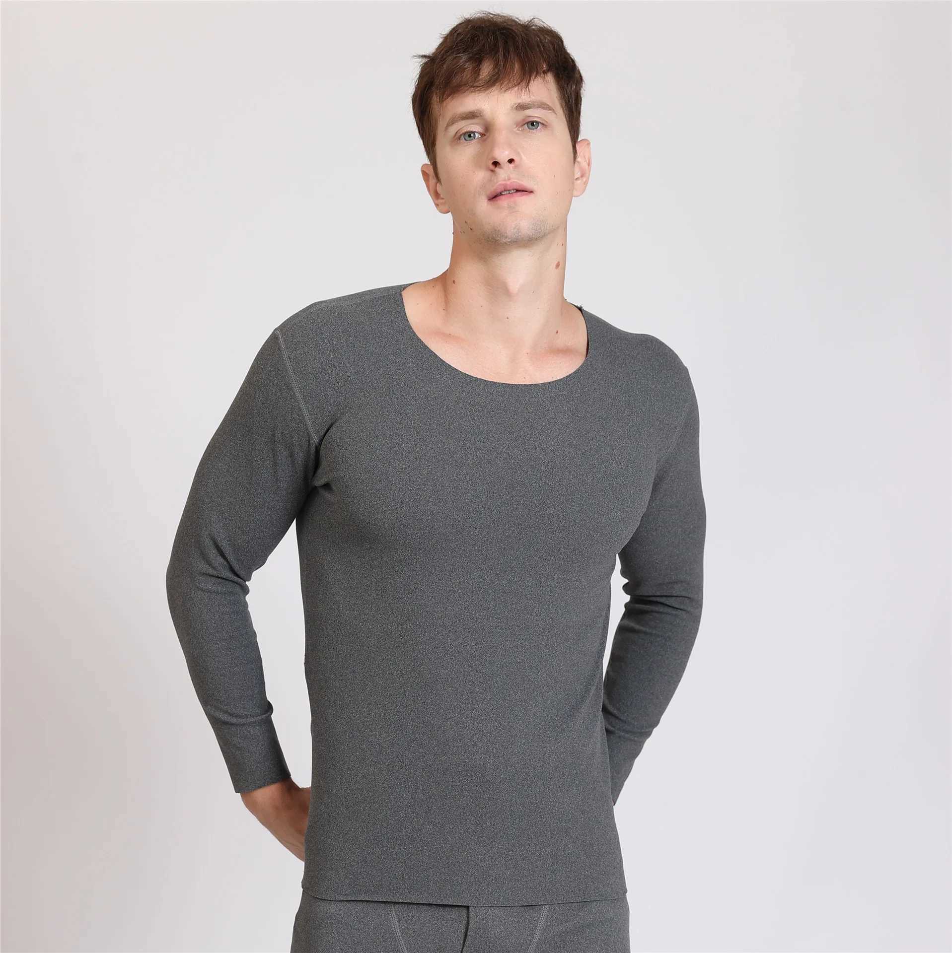 1pcs Autumn Winter Seamless Mens Long-sleeved Thermal Underwear Man Plus Size Round Neck Thin velvet Autumn clothes Tops XL-7XL G251215