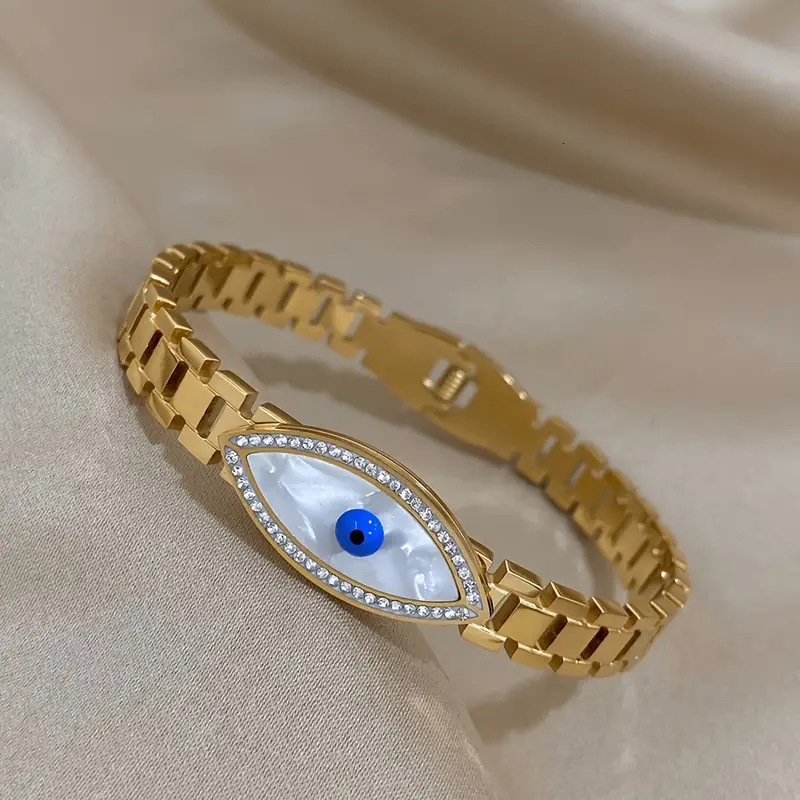 Designer Bracelet New Stainless Steel Gold Plated Hollow Out Watch Pattern Blue Devil's Eye Luxury Jewelry Open Men's And Women's Fashi