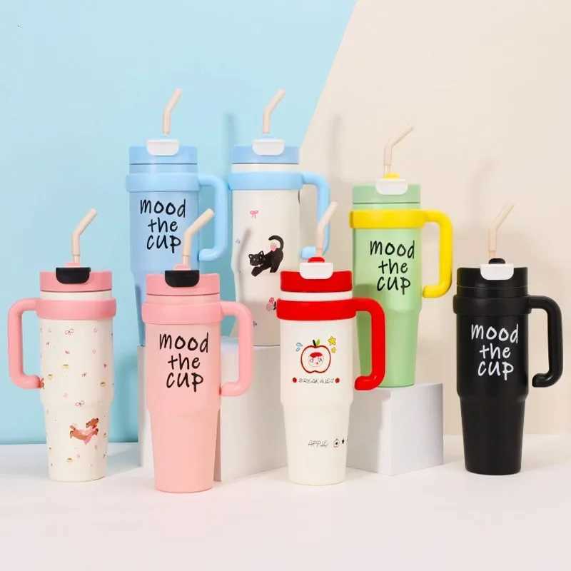 1000ML Thermal Water Bottle 32oz Large Capacity With Straw Stainless Steel Thermos Bottle Cold and Hot Thermos Cup H251215