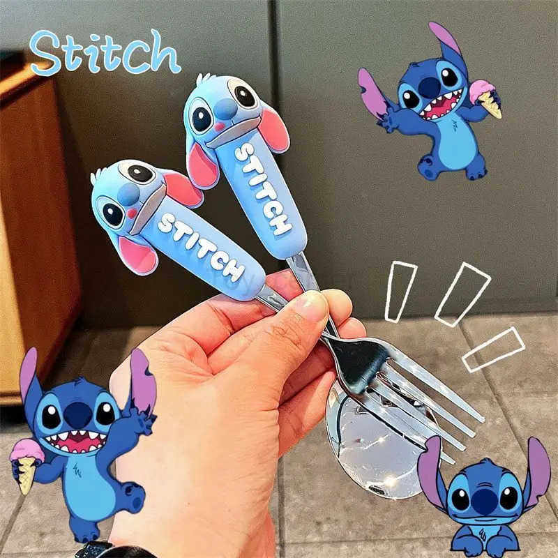 Disney Stitch cute sweet kawaii creative good value anime peripheral student portable cartoon cutlery set spoon fork chopsticks gift H251215