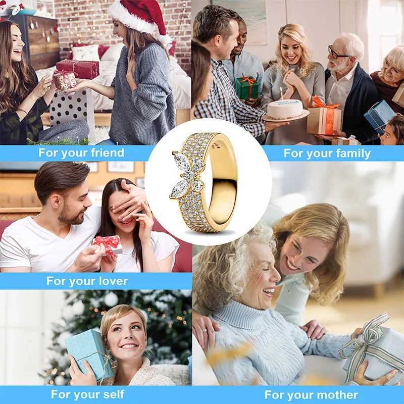 New Dazzling Full Zircon Rings 925 Pure Silver Widened Round Butterfly Ring Light Luxury Charm Womens Jewelry Surprise Gifts M251215