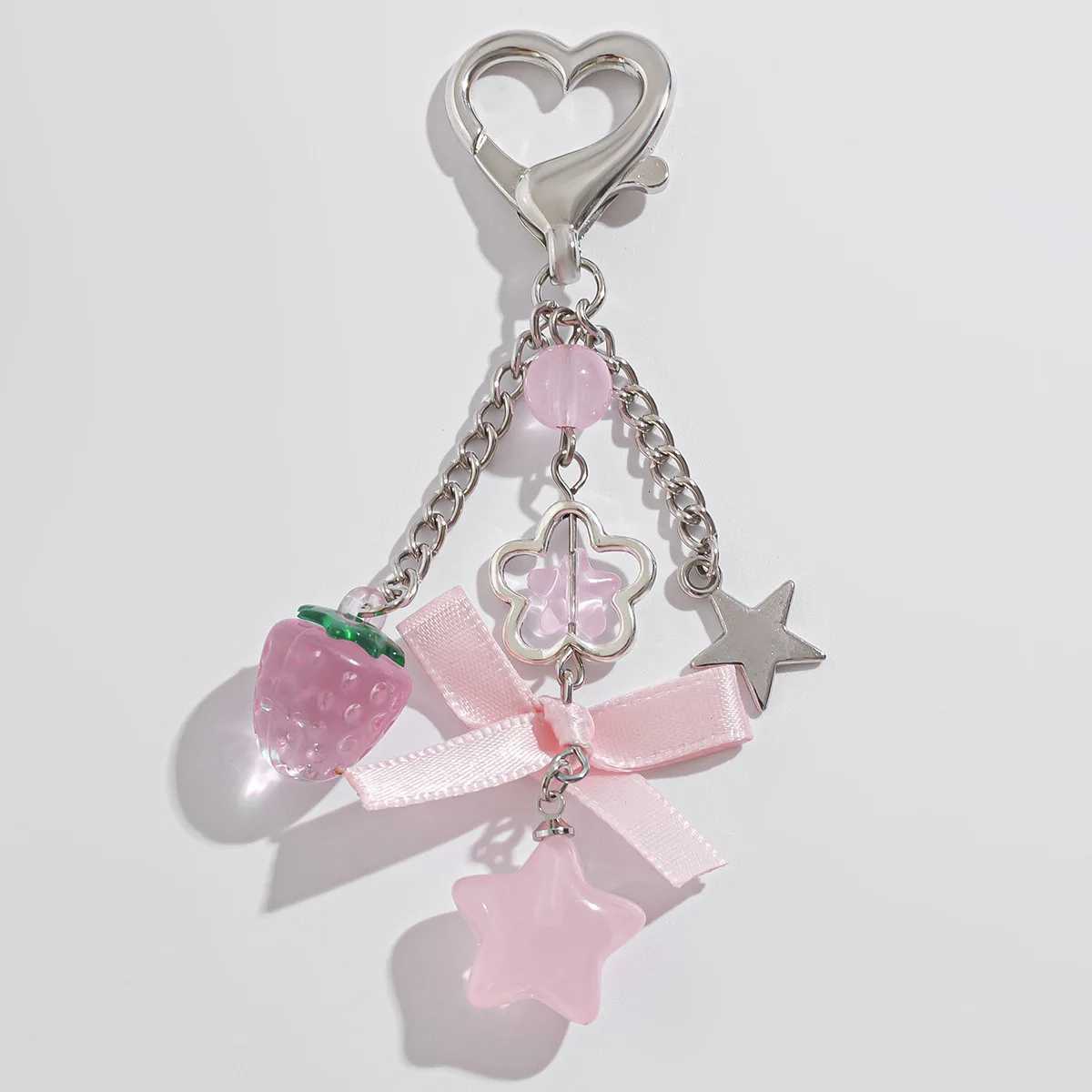 Cute Anti Loss Keychain Y2K FAshion Creamy Style Sweet Bag Small Pendant Fresh Butterfly Bow Pink Star Beaded Decoration M251215