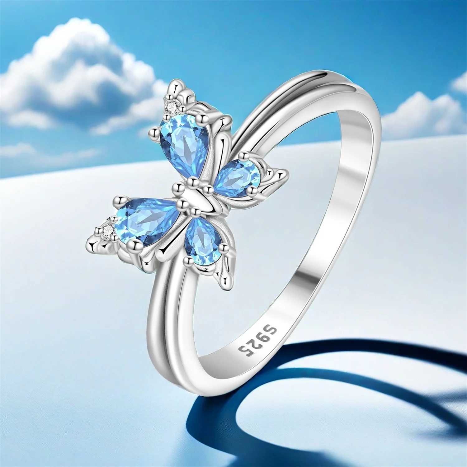 Hot Sale Original S925 Sterling Silver Zirconia Butterfly Ring Fine Wedding Party Gift Womens Closed Size Mouth Rings M251215