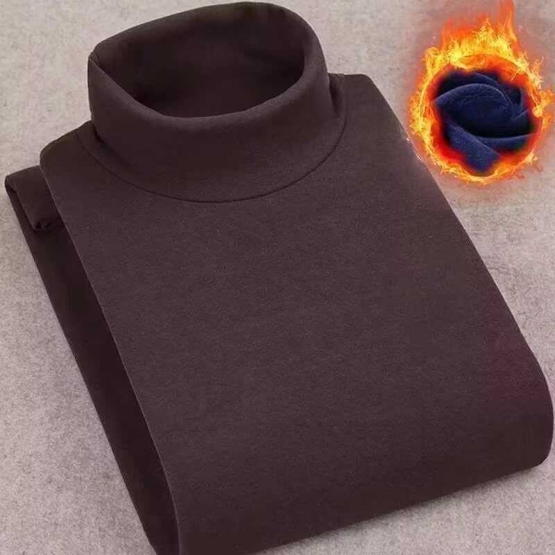 Winter Mens High Quality Half Turtleneck Velvet Top Long Sleeve Solid Color Men Clothing Double-sided Velvet Thermal Underwer G251215