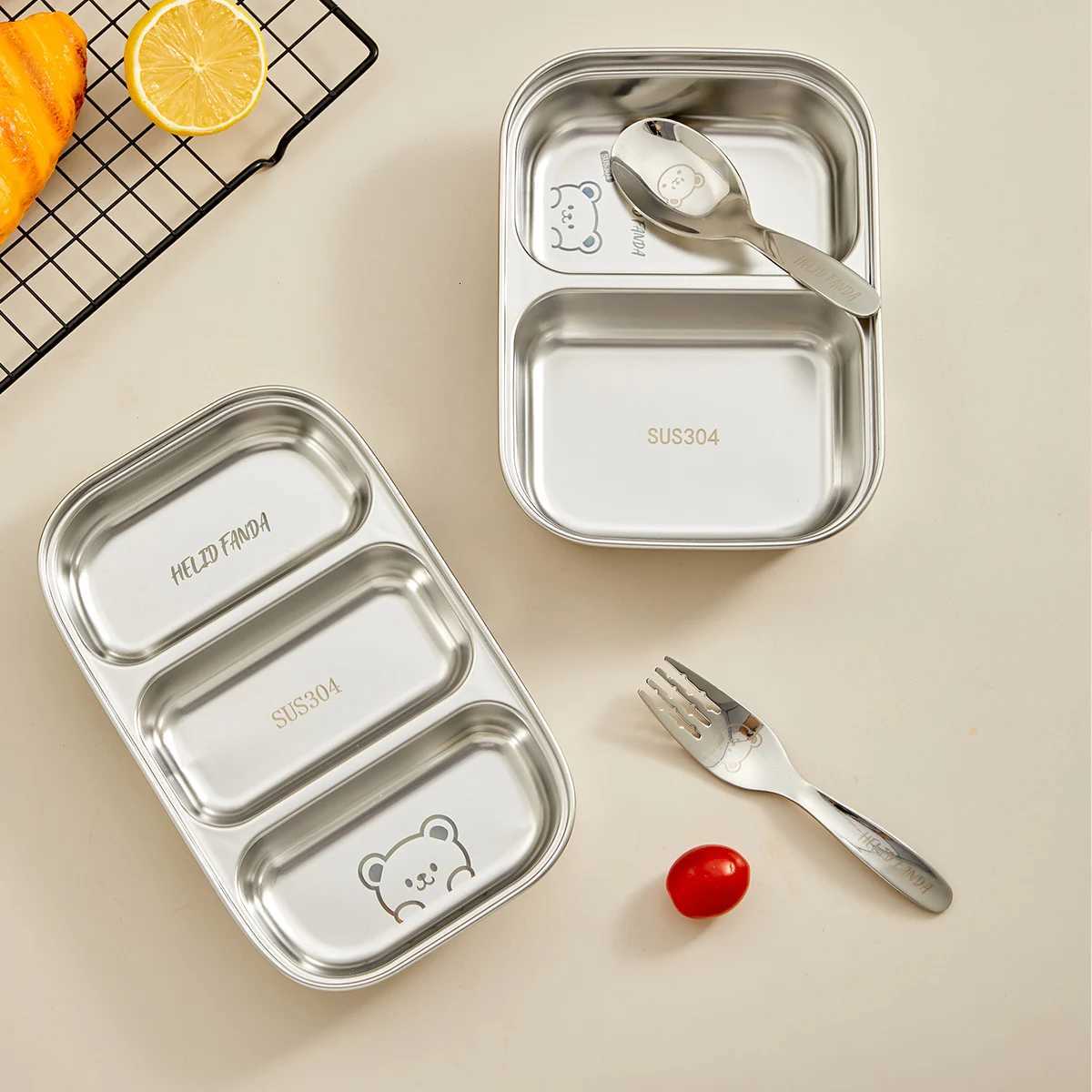 WORTHBUY 2/3 Grids 304 Stainless Steel Dinner Plate Durable Dinning Plate Canteen Large Capacity Food Plate For Kids Students H251213