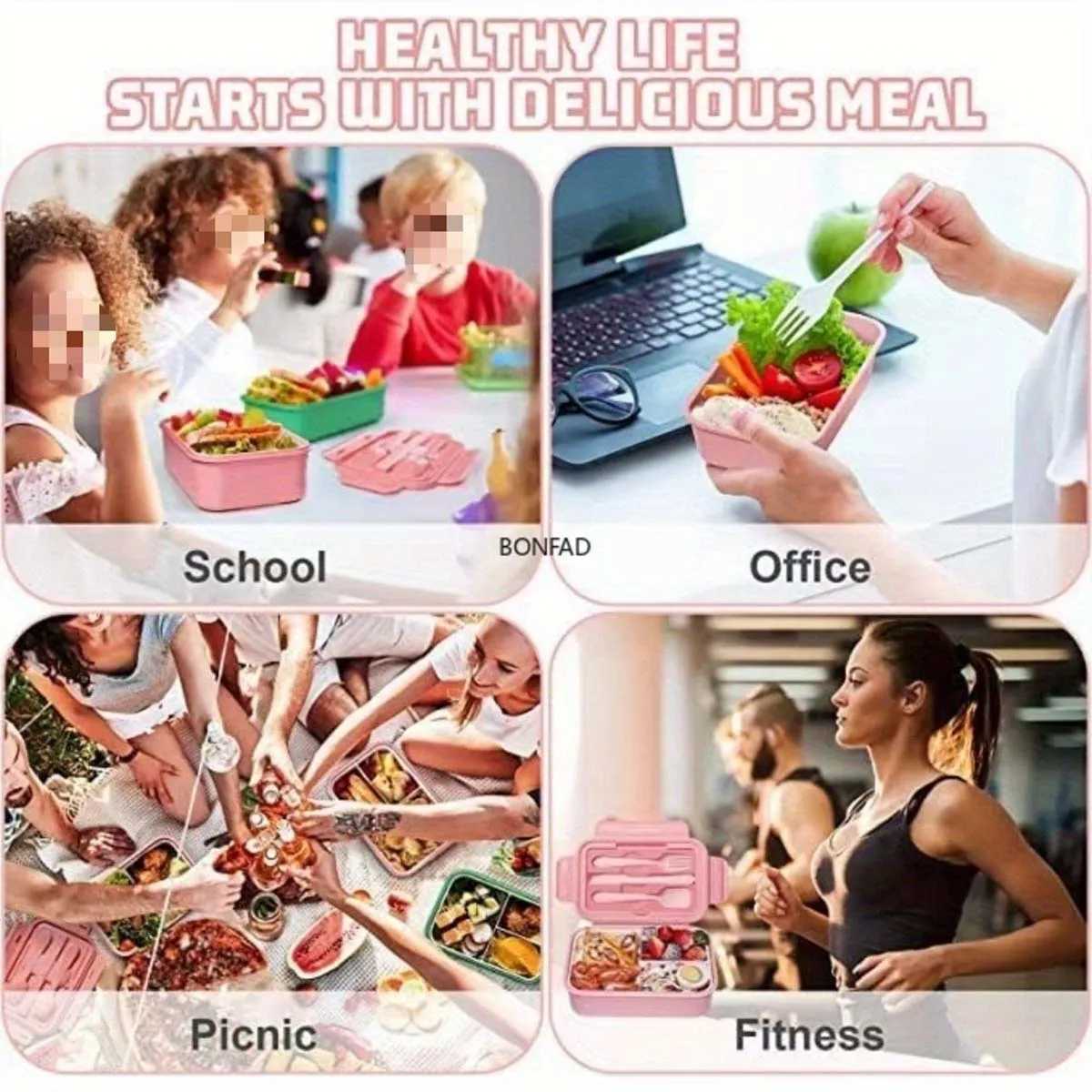 Bento Lunch Box Leak-proof Food Container With Tableware Microwave-Safe Lunch Box With 3 Cpartments For School Off Outdoor H251213