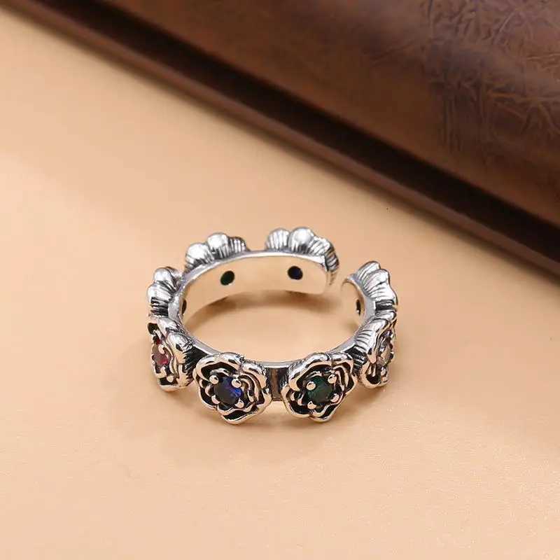 Huaya Womens Silver Color Rose Floral Carving Zircon Inlay Charming Rings Delicate New Banquet Open Ring Accessories Trend M251215
