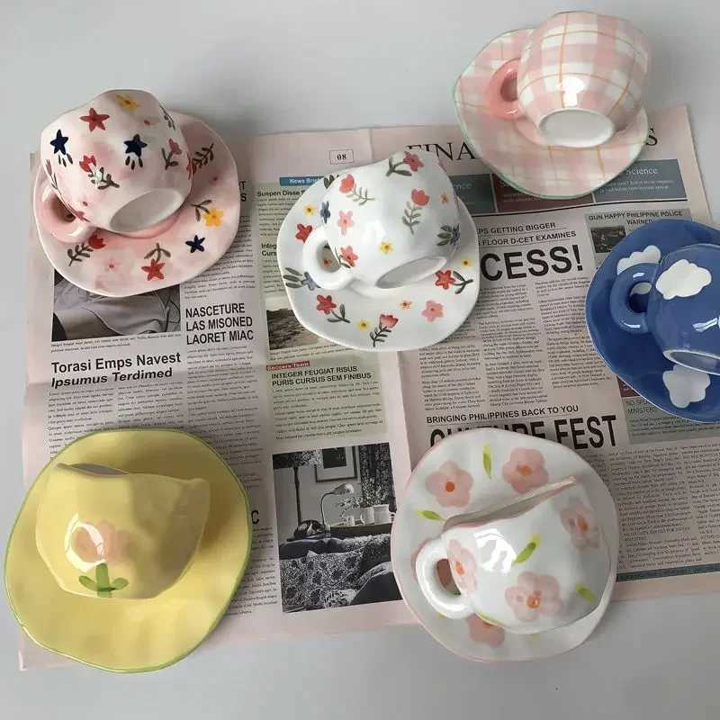 Handmade Underglaze Color Irregar Ceramic Cup Dish Set Hand-painted Mti Pattern Coffee Cup Can Microwave Ovens Dishwashers H251215