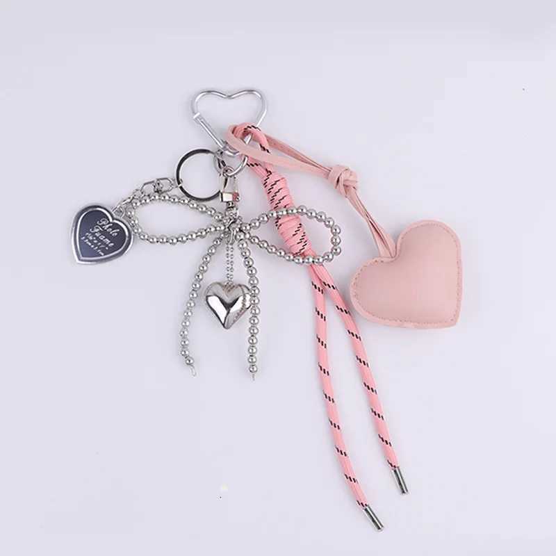Trendy Leather Heart Bow Keychain Deli e Beaded Keyring Car Key Holder Bag Pendant Decoration For s Gift M251215