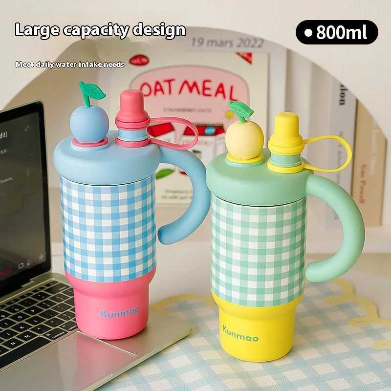 New Coffee Cup for Girls High Appearance Level Checkered InS-style Straw Cup Stainless Steel Portable Handle Insulated Cup H251215