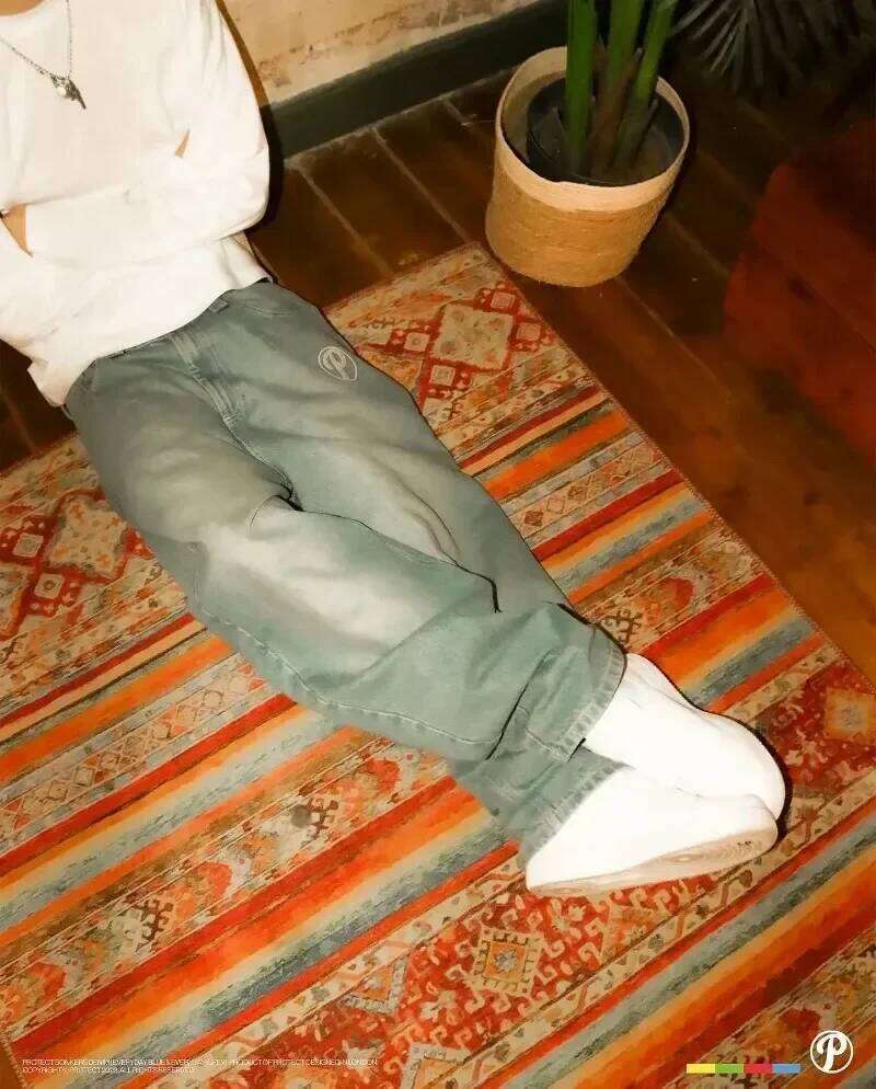 Loose Retro Blue Protect Streetwear Rock Y2K Jeans Men's Harajuku Hip-Hop Clothing Letter High Waist Wide Leg Pants C251215