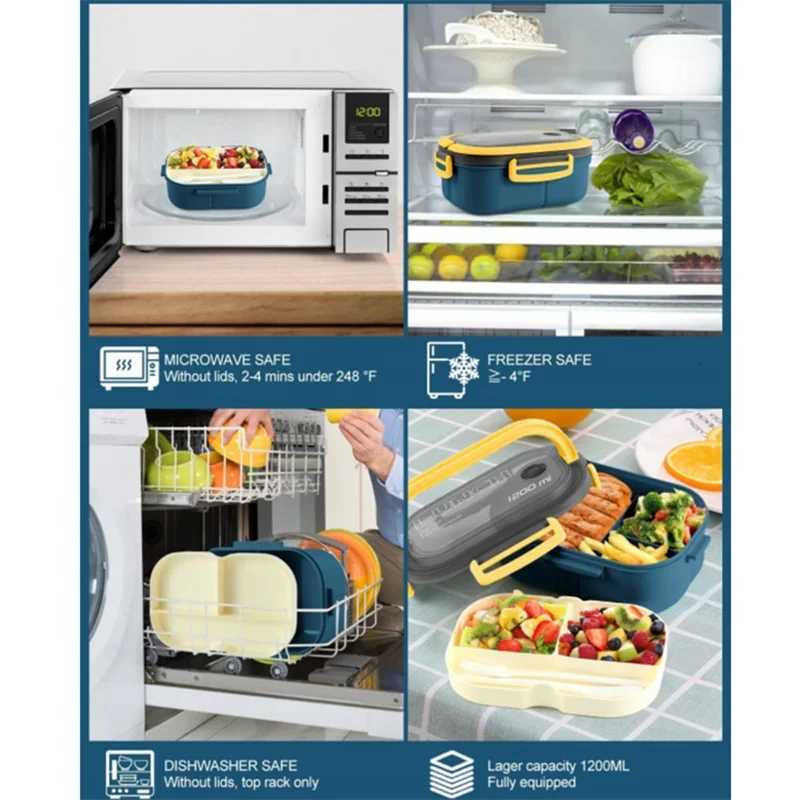 1200ML 2 Layer Bento Lunch Box With Spoon Fork Kid High Capacity Microwae Food Containers Portable Leakproof Off Camping H251213