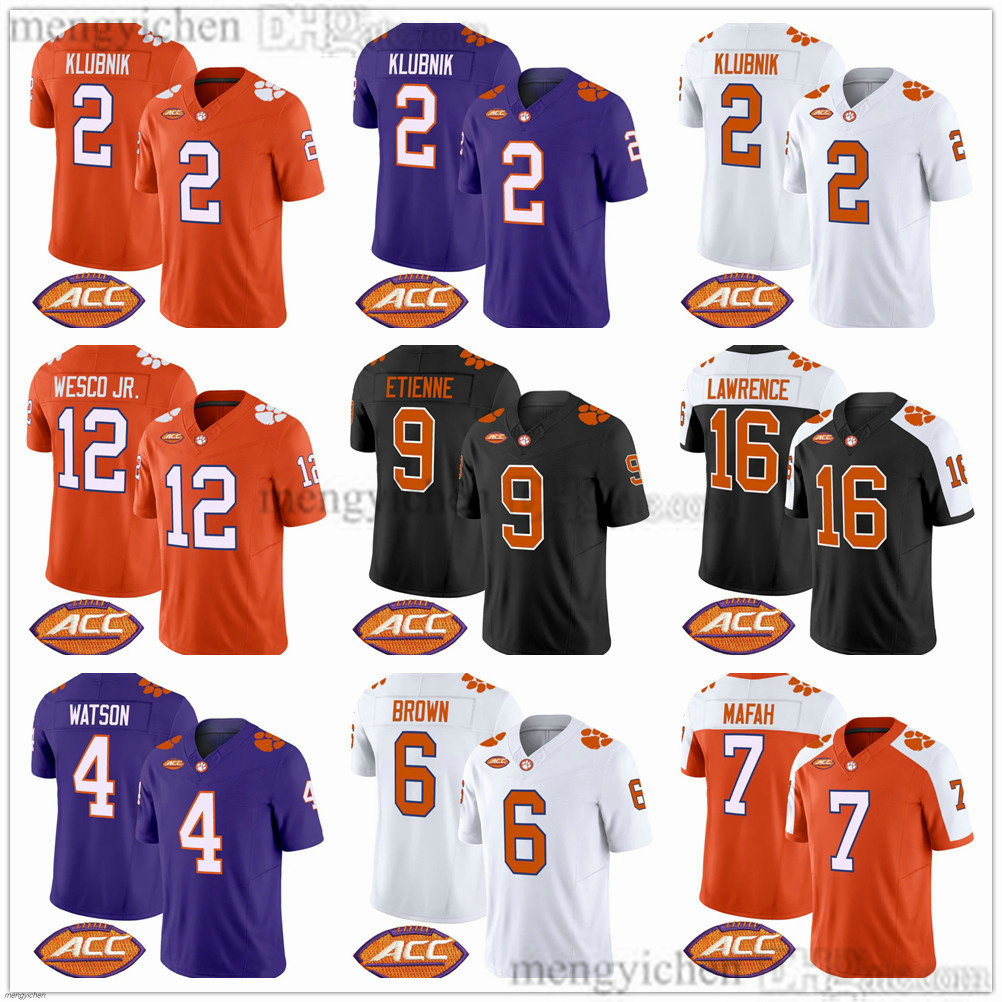 Men's Clemson College Tigers Football Jerseys 2 Cade Klubnik 7 Phil Mafah 12 Bryant Wesco Jr. 4 Deshaun Watson 9 Travis Etienne 6 Tyler Brown 16 Trevor Lawrence Sewed