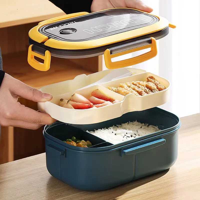 1200ML 2 Layer Bento Lunch Box With Spoon Fork Kid High Capacity Microwae Food Containers Portable Leakproof Off Camping H251213