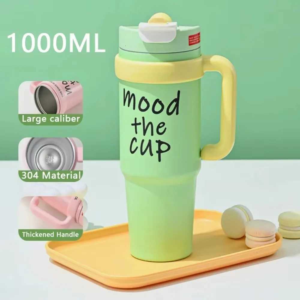 Gifts 1000ML Straw Cup Cold and Hot Water Bottle Accessories Thermal Water Bottle with Straw Large Capacity Coffee Cups H251215