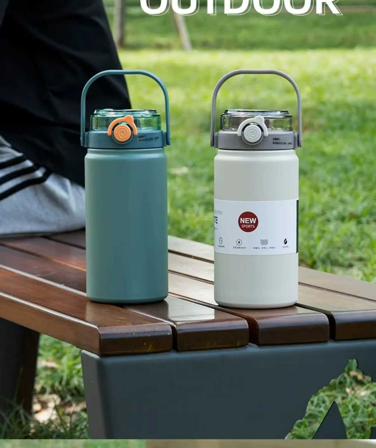 New large-capacity 316 handle outdoor sports portable double-drinking vacuum water bottle with heat and cold insulation H251215
