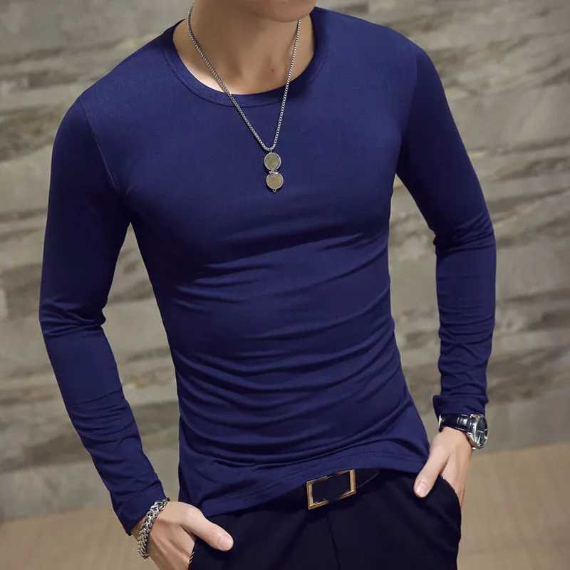 Mens Casual Slim Fit Long Sleeve T-Shirts O-Neck Man Elastic Lightweight Thermal Base Layer Male T Shirt Solid Color Tops Tees G251215