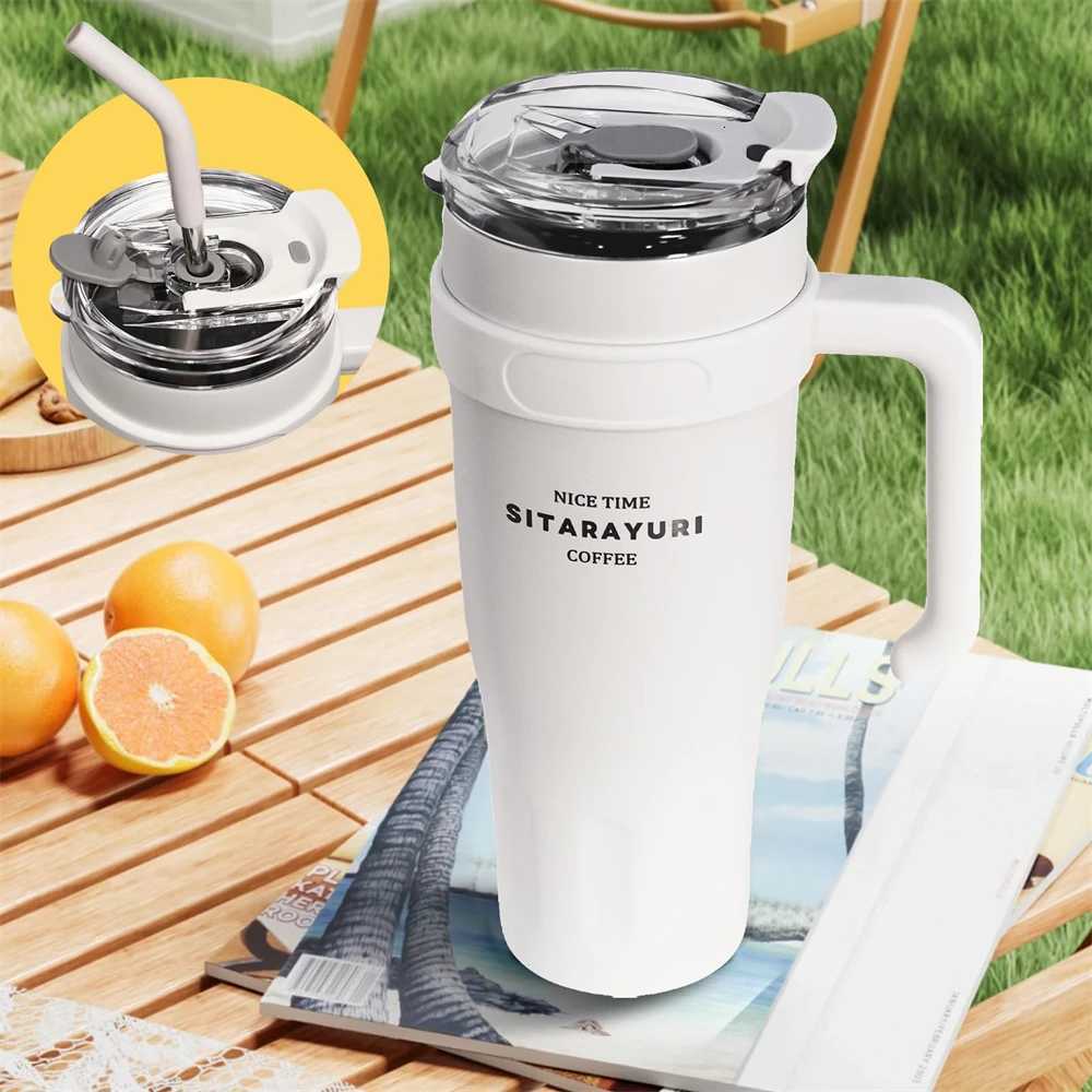 1pc Stainless Steel Ice Tumbler 3855oz Insulated Cup with Handle Straw Keeps Cold for 24 Hrs Car Insulation Cup Coffee Water H251215