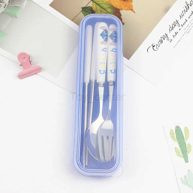 Disney 304 Stainless Kawaii Stitch Cutlery Set Cartoon Spoon Fork Chopsticks Tableware Portable Flatware Set Dinnerware Christmas Gifts H251215