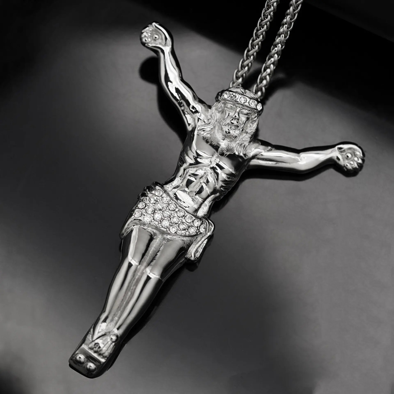 Religious Jesus Cross Necklace for Men Fashion Gold Color Cross Pendent with rhinestone Jewelry Gifts for Men Pendant251212