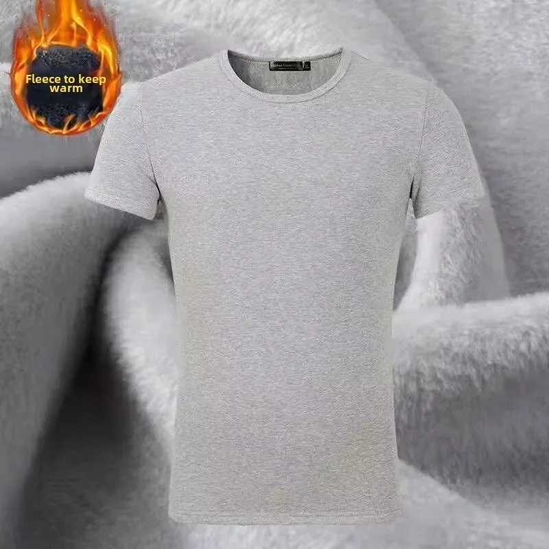 Winter Mens Velvet Short Sleeve T-shirt Base Shirt Autumn/Winter Warm Underwear Half Sleeve Top Thermal Short Sleeve Men G251215