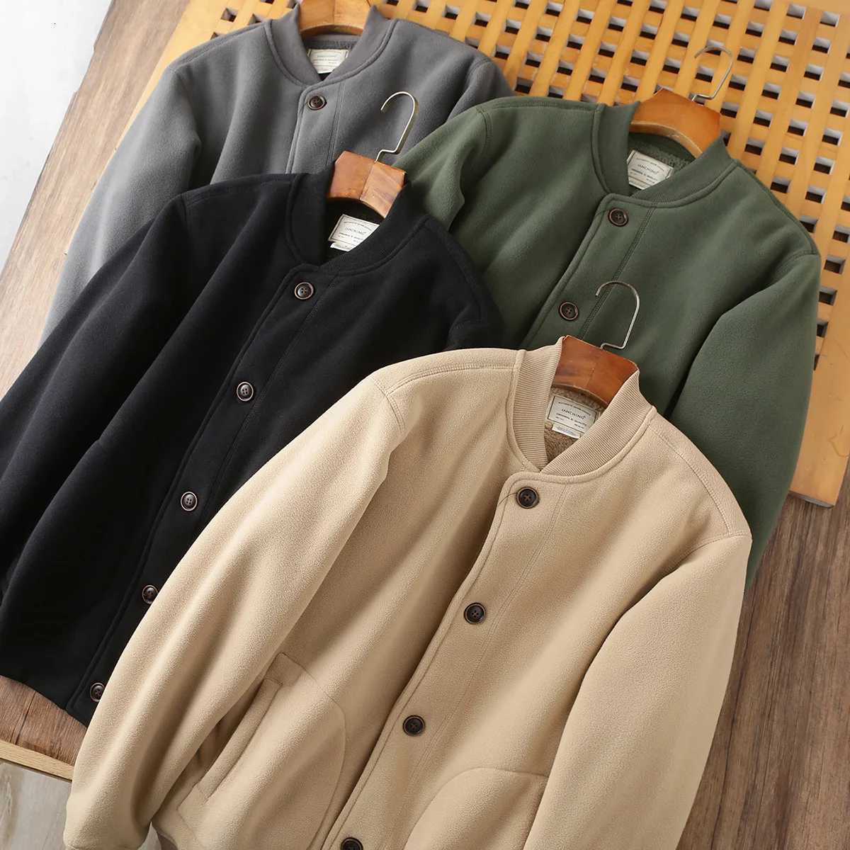 Mens Double-Sided Polar Fleece Jacket Winter Thickened Baseball Bomber Coat Mens Outdoor Sport Warm Zip-Up Hooded Jacket 2025 H251215