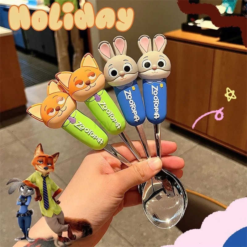 Disney New Zootopia Spoon Fork for Kids Anime Peripheral Student Portable Cutlery Set Tableware Gift Toys H251215