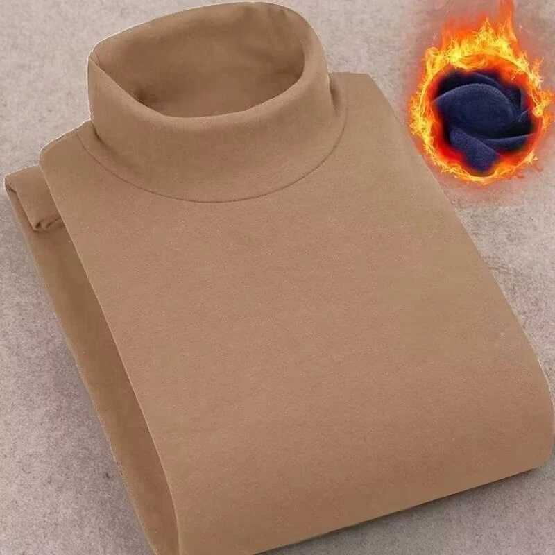 Winter Mens Half Turtleneck Velvet Top Long Sleeve T-shirt Autumn Solid Color Men Clothing Double-sided Velvet Thermal Underwer G251215