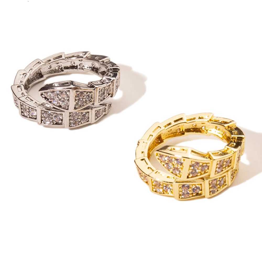 Gold Sliver Color Paved Diamond Snake Cuff Rings For Women 6mm Wide Figure Zirconia Accessory M251215