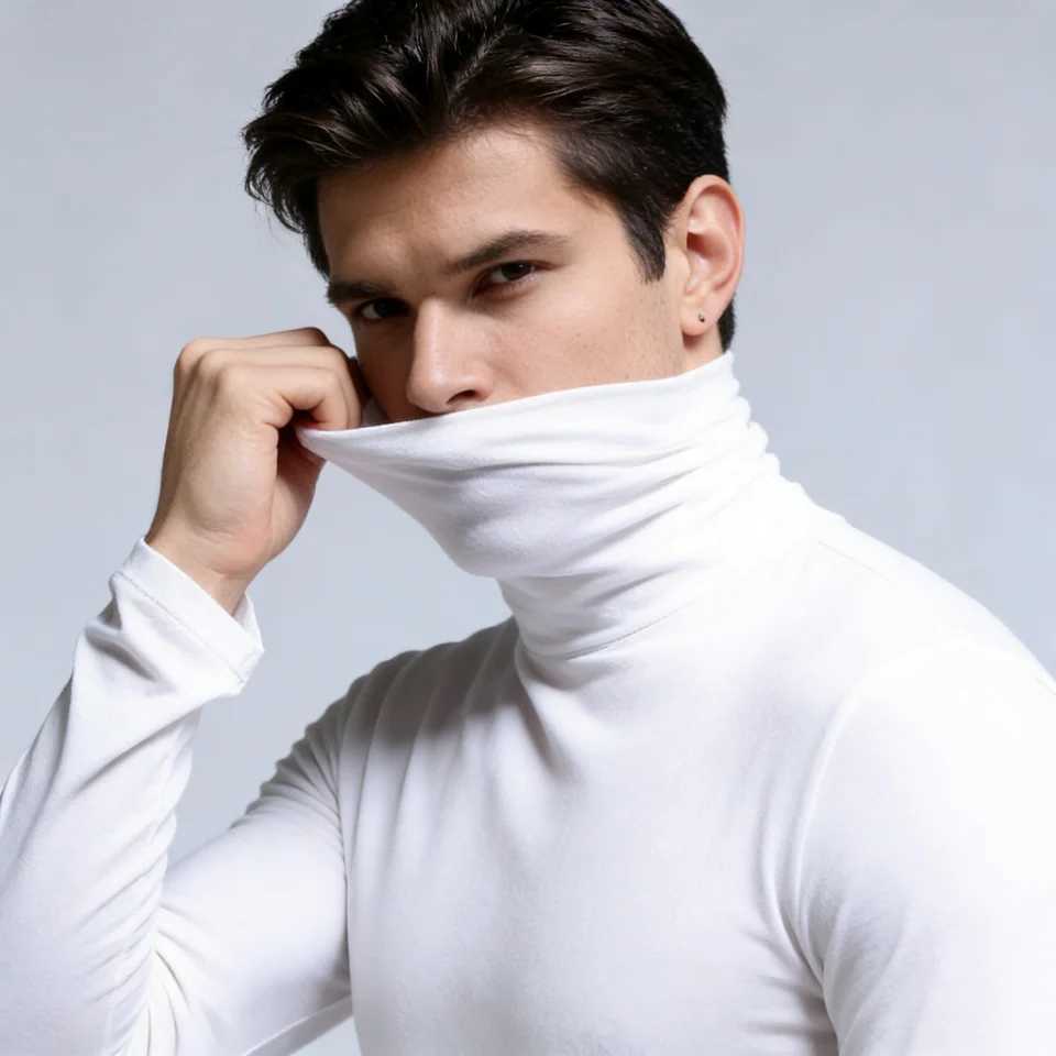 Winter Thermal Underwear Mens High Neck Solid Color Underwear Male Warm High Neck Pullover Long Sleeved Top Clothes G251215