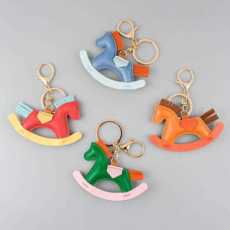 luxury Designer Rocking Horse Keychain Keyring Charm PU Leather ony Horse Pendant Decoration For Ladies Bag Accessories 2025 M251215