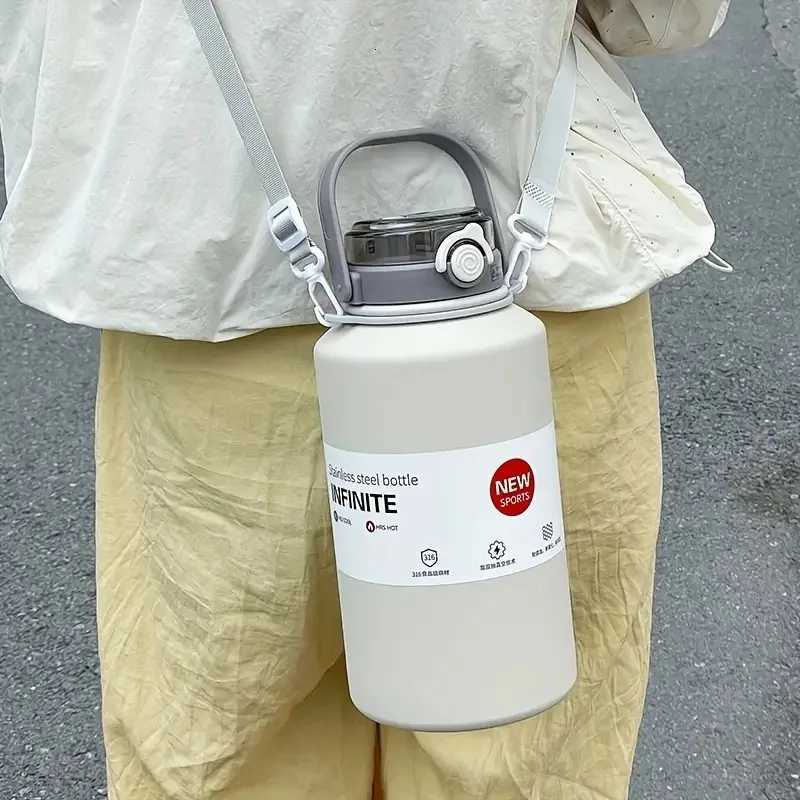 2L/ 6763oz Large Capacity Stainless Steel Insulated Tumbler with Handle Ice-Keeping and Thermal Straw Sports Water Bottle H251215