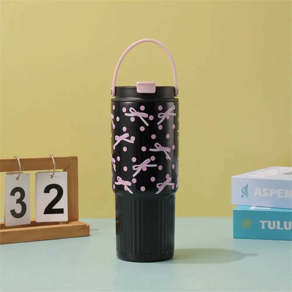 800ML Stainless Steel King Cup Bow Love Grid Print Insulation Or Cooling Vacuum Straw Cups With Handheld Insulated Cup Gift H251215