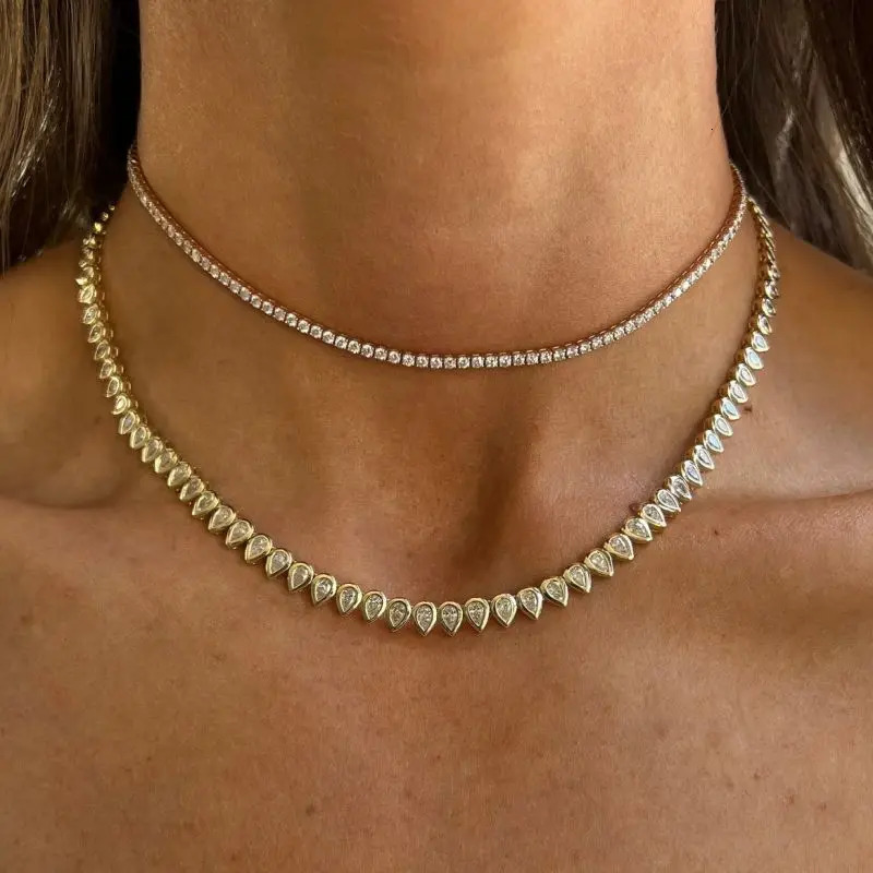 Classic Water Drop Cz Tennis Chains Necklace for Women Pave White A Zirconia Gold Platinum Plated Color Fashion Jewelry 251209