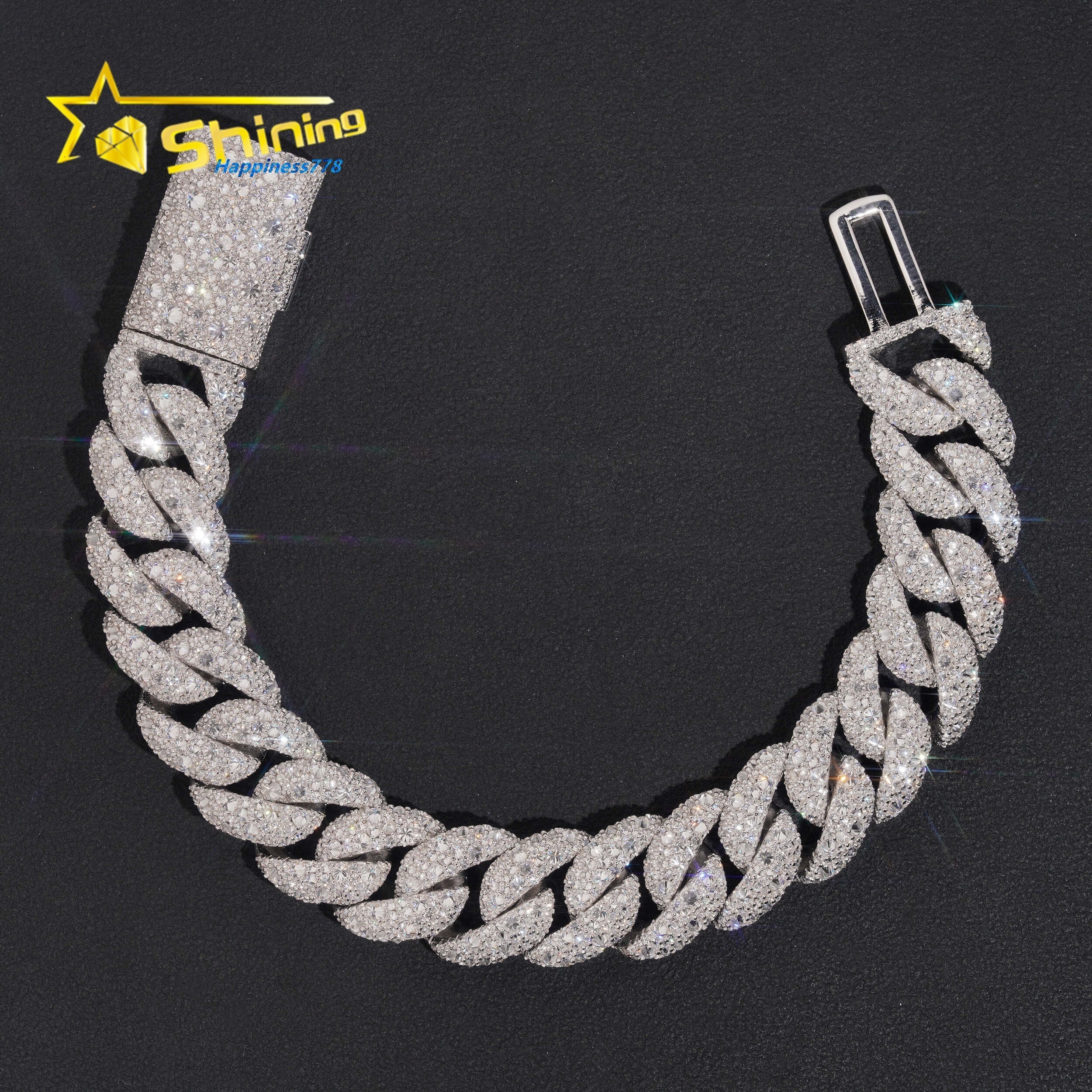Pass Diamond Tester Upside Down Setting Mosaic Inverted 15MM Men Iced Out Moissanite Cuban Link Bracelet