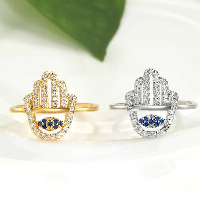 YILUOCD Hamsa Fatimas Hand Open Rings Turkish Blue Cubic Zircon Evil Eye Ring Protection Amulet Islamic Je Jewelry M251215